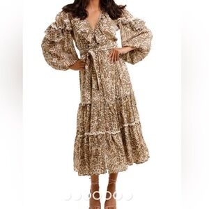 Spell & The Gypsy Leopard Print button detail ruffledAda Gown Size XSmall Boho